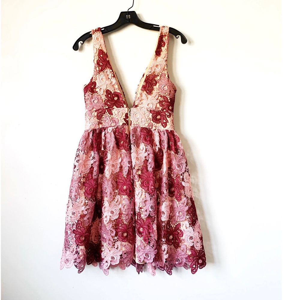 Pink Floral Lace V-Neck Fit & Flare Dress - Picture 4 of 8